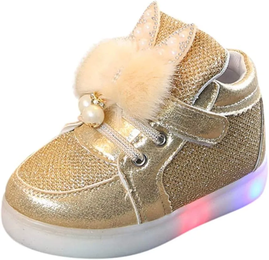 Toddler Baby Girls artoon Rabbit Luminous Sport Shoes Baby Fashion High Top Light Up Casual Walking Sneakers
