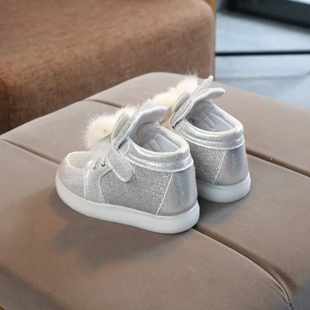 Toddler Baby Girls artoon Rabbit Luminous Sport Shoes Baby Fashion High Top Light Up Casual Walking Sneakers
