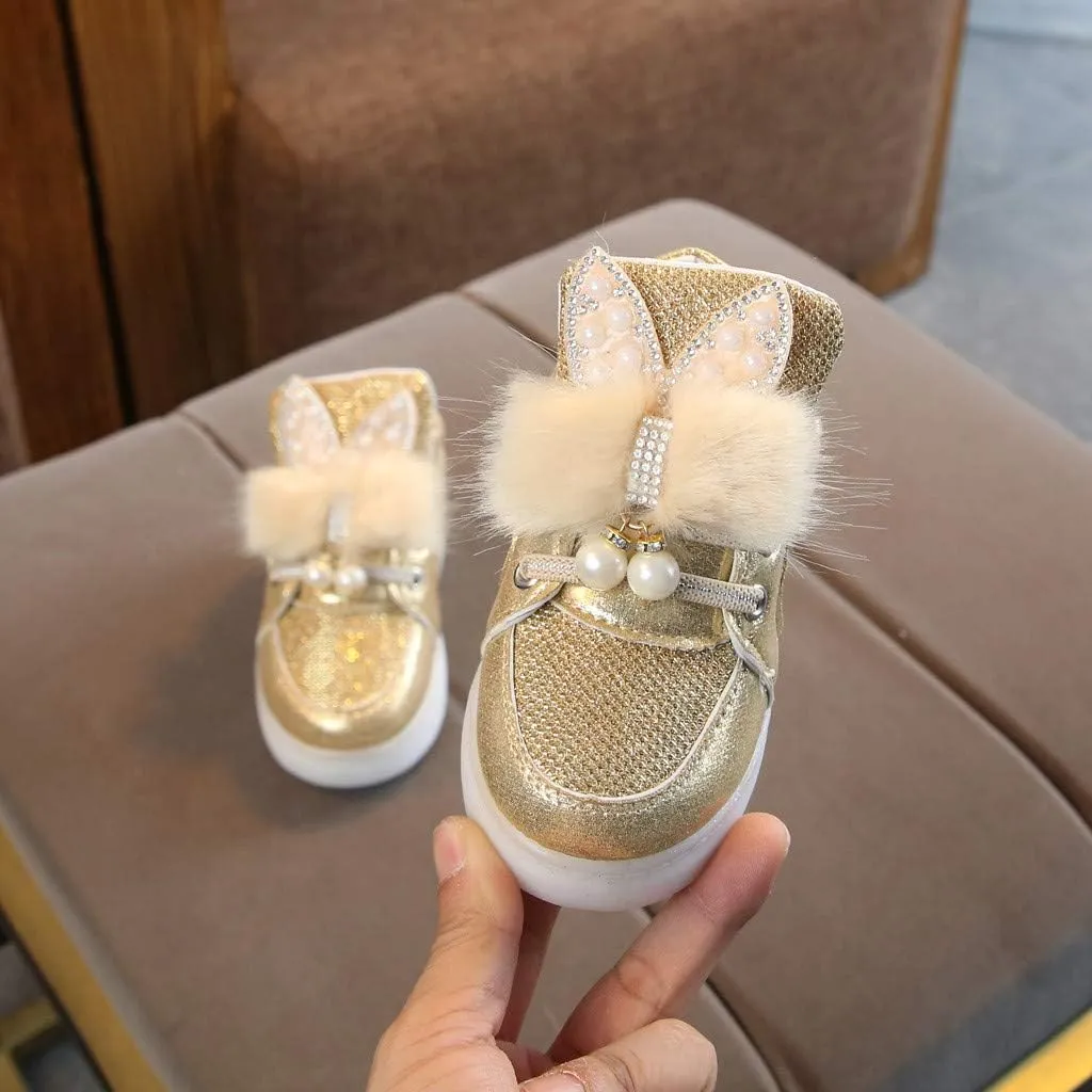 Toddler Baby Girls artoon Rabbit Luminous Sport Shoes Baby Fashion High Top Light Up Casual Walking Sneakers
