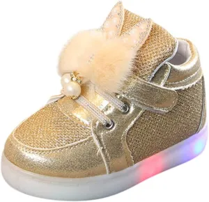 Toddler Baby Girls artoon Rabbit Luminous Sport Shoes Baby Fashion High Top Light Up Casual Walking Sneakers