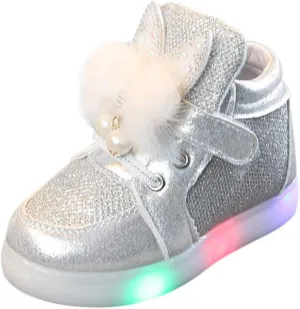 Toddler Baby Girls artoon Rabbit Luminous Sport Shoes Baby Fashion High Top Light Up Casual Walking Sneakers