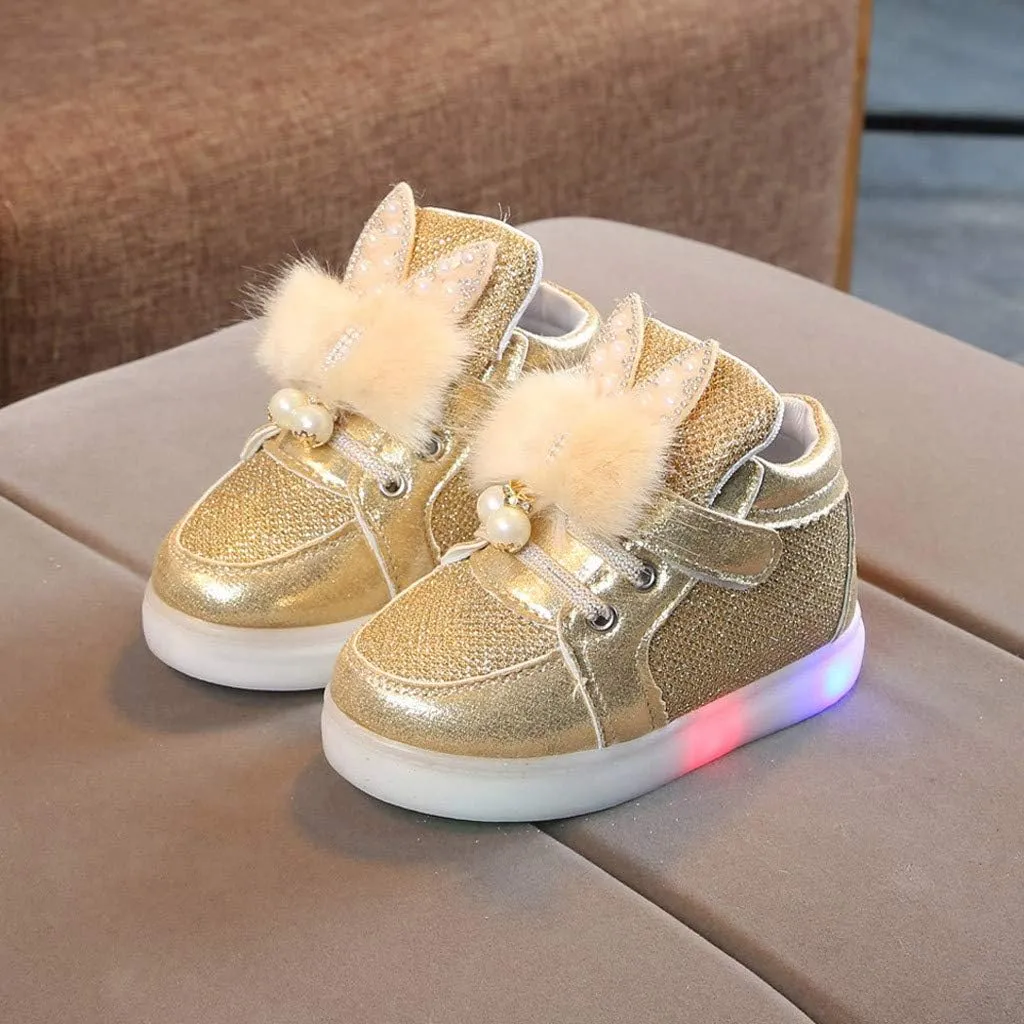 Toddler Baby Girls artoon Rabbit Luminous Sport Shoes Baby Fashion High Top Light Up Casual Walking Sneakers