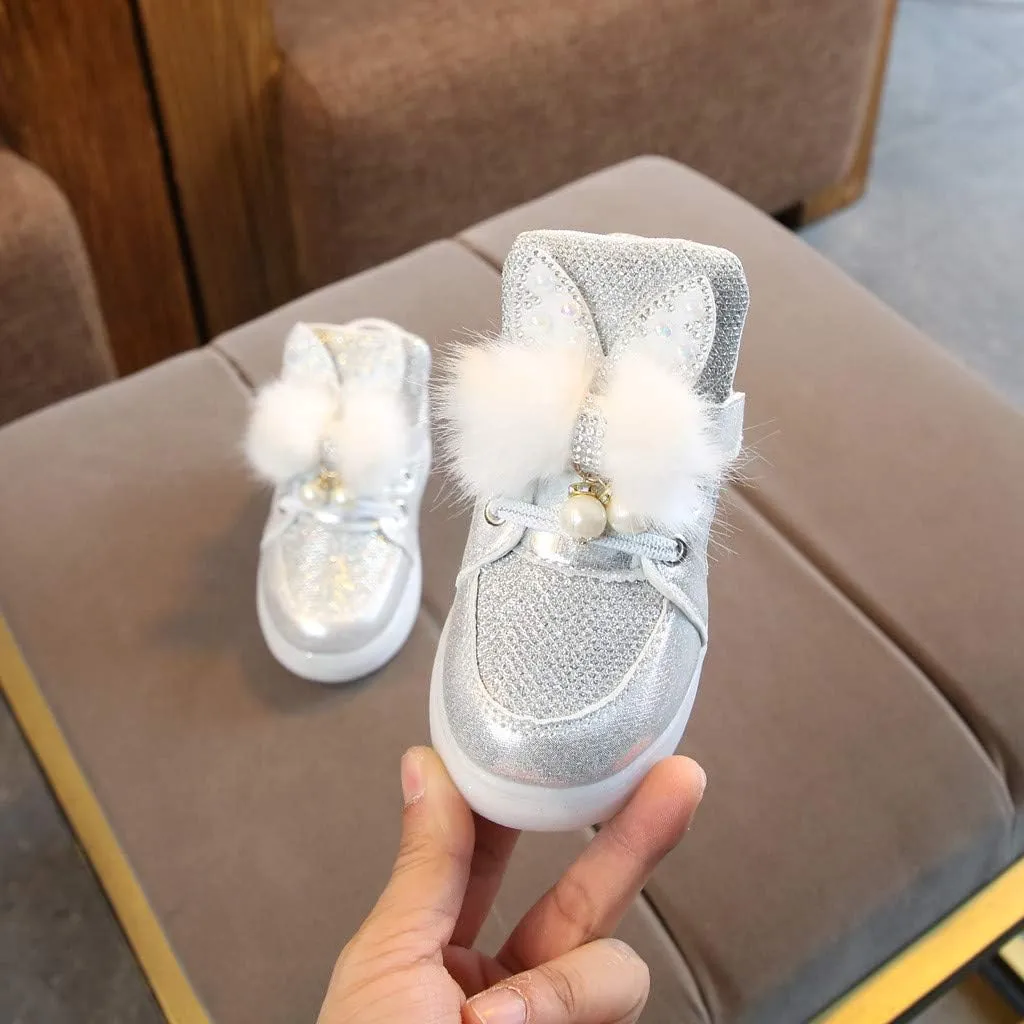 Toddler Baby Girls artoon Rabbit Luminous Sport Shoes Baby Fashion High Top Light Up Casual Walking Sneakers