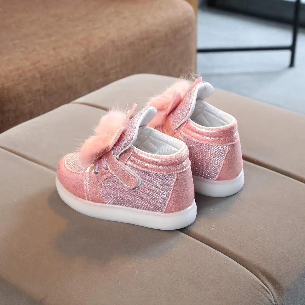 Toddler Baby Girls artoon Rabbit Luminous Sport Shoes Baby Fashion High Top Light Up Casual Walking Sneakers