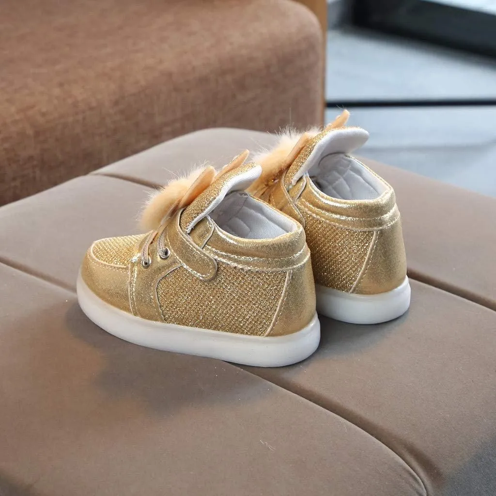 Toddler Baby Girls artoon Rabbit Luminous Sport Shoes Baby Fashion High Top Light Up Casual Walking Sneakers