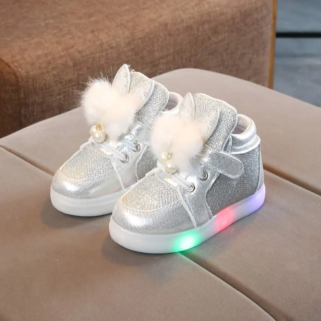 Toddler Baby Girls artoon Rabbit Luminous Sport Shoes Baby Fashion High Top Light Up Casual Walking Sneakers