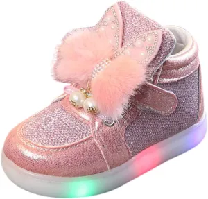 Toddler Baby Girls artoon Rabbit Luminous Sport Shoes Baby Fashion High Top Light Up Casual Walking Sneakers