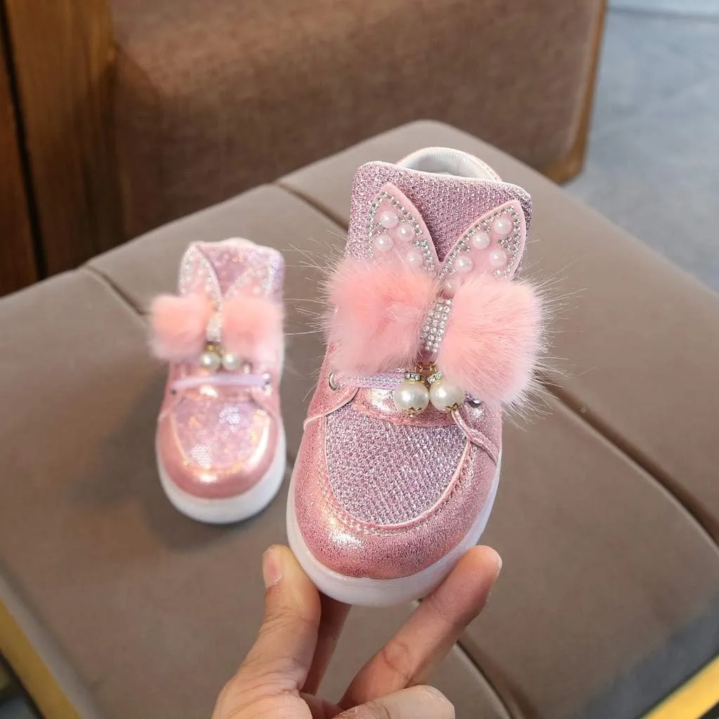 Toddler Baby Girls artoon Rabbit Luminous Sport Shoes Baby Fashion High Top Light Up Casual Walking Sneakers