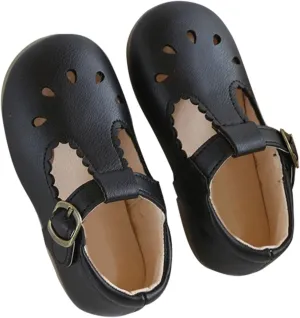 Toddler Girl T Strap Mary Jane Dress Shoes, Kids Closed Toe Hollow Buckle Slip On Platform Flip Flops with Strap