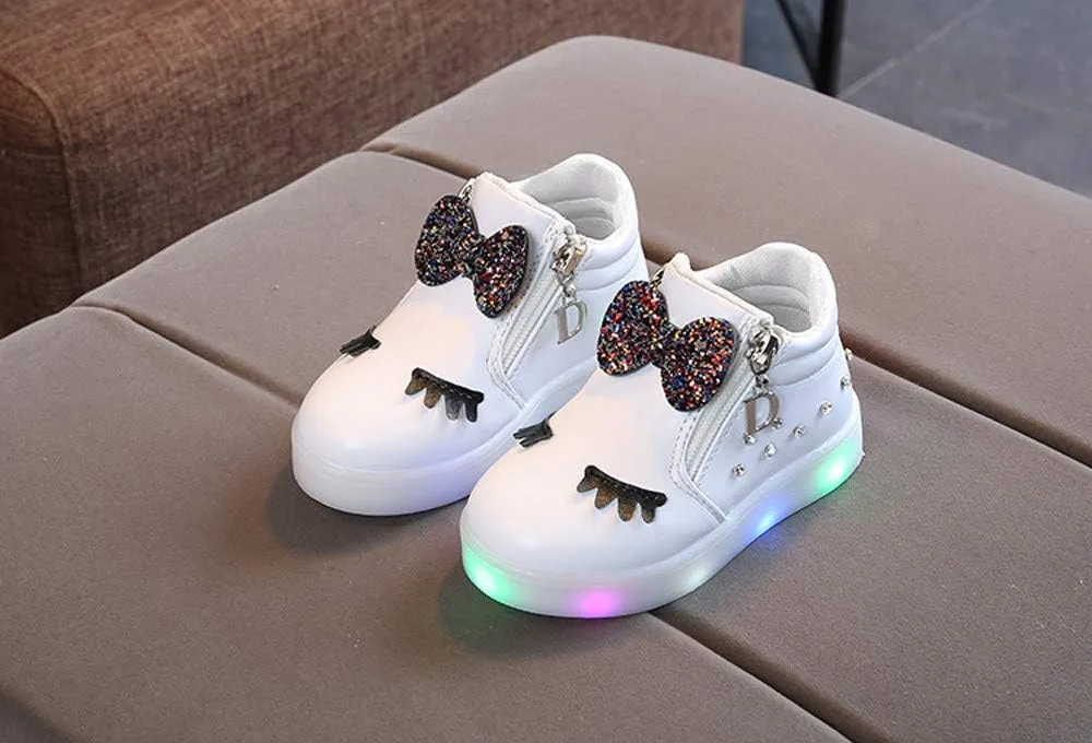 Toddler Girls hinestone Light Up Sneaker High Top Slip On Rubber Bottom Zipper Cute Fashion Toddler Shoes for Girl