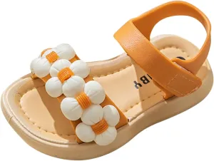 Toddler Girls Thickened Sole Summer Sandals Princess Fashion Soft Sole Open Toe Beach Water Shoes with Flower