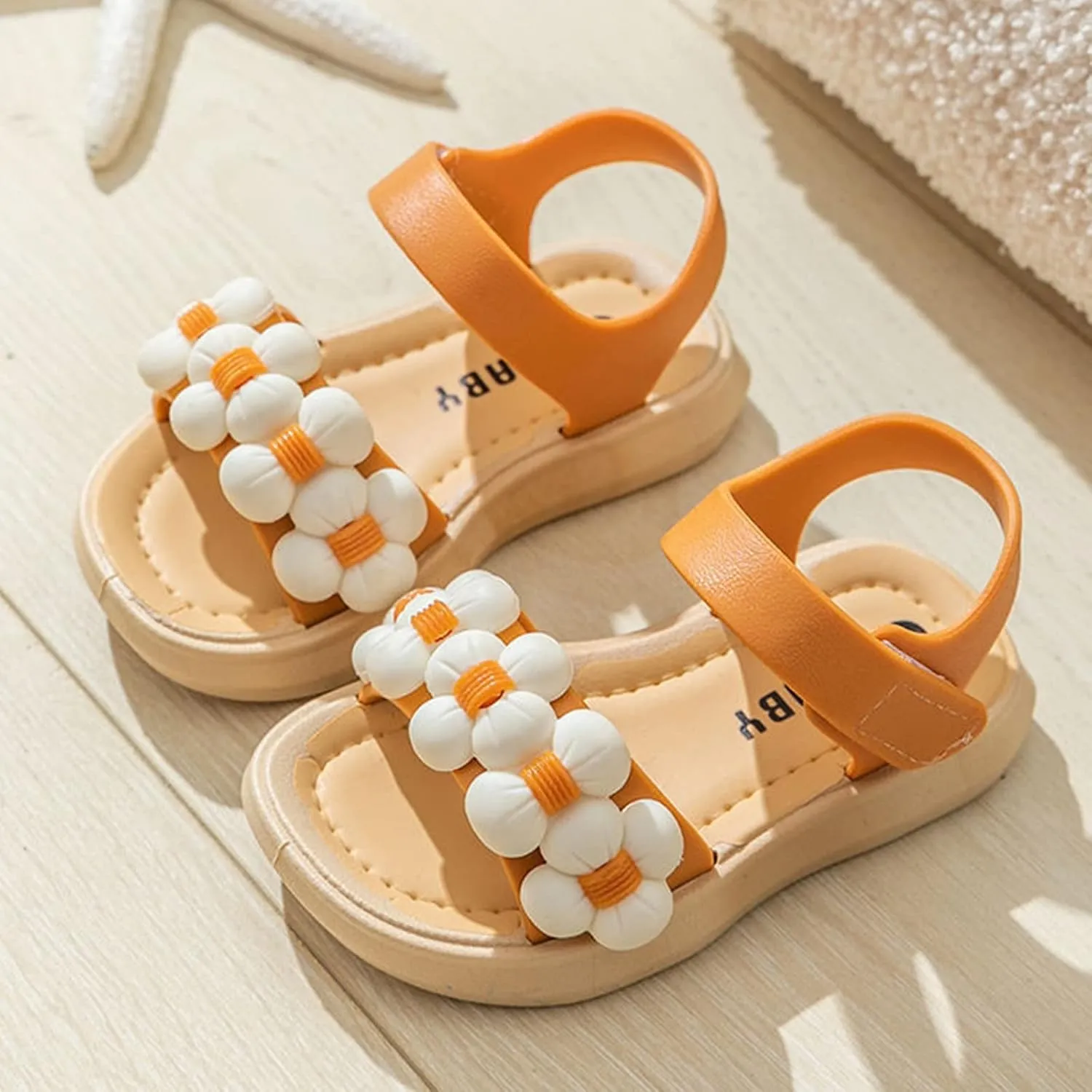 Toddler Girls Thickened Sole Summer Sandals Princess Fashion Soft Sole Open Toe Beach Water Shoes with Flower