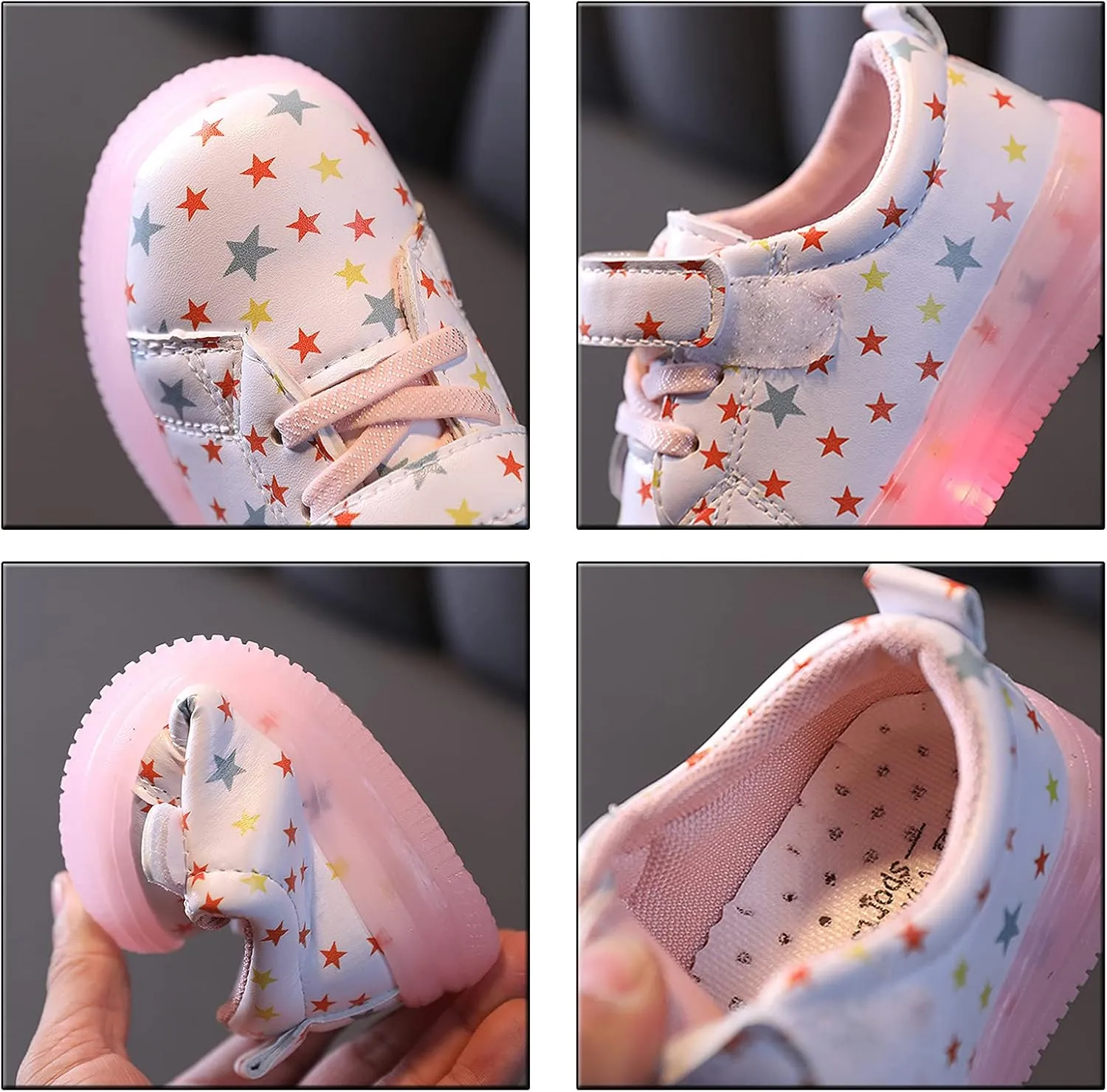 Toddler Kids Girls Light Up Shoes, Lightweight Breathable Anti-Slip Flashing Sport Sneakers with Star Pattern Shoes Girl Size 5t
