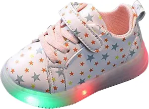Toddler Kids Girls Light Up Shoes, Lightweight Breathable Anti-Slip Flashing Sport Sneakers with Star Pattern Shoes Girl Size 5t