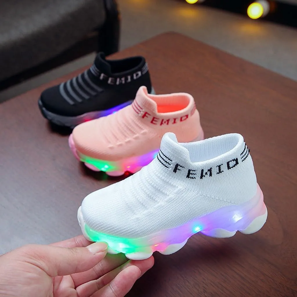 Toddler Kids Light Up Sock Shoes Girls Boys Mesh Flashing Breathable Sneakers Soft Sport Walking Running Shoes