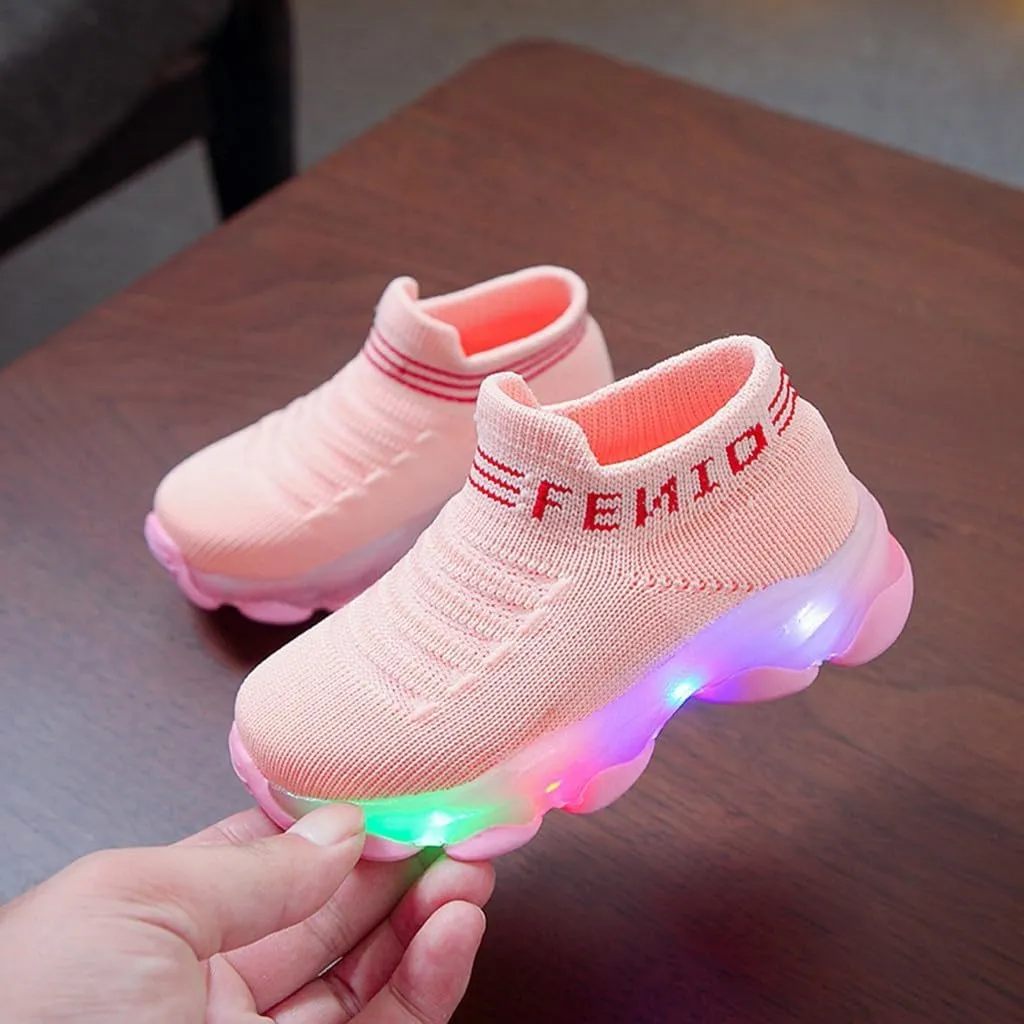 Toddler Kids Light Up Sock Shoes Girls Boys Mesh Flashing Breathable Sneakers Soft Sport Walking Running Shoes