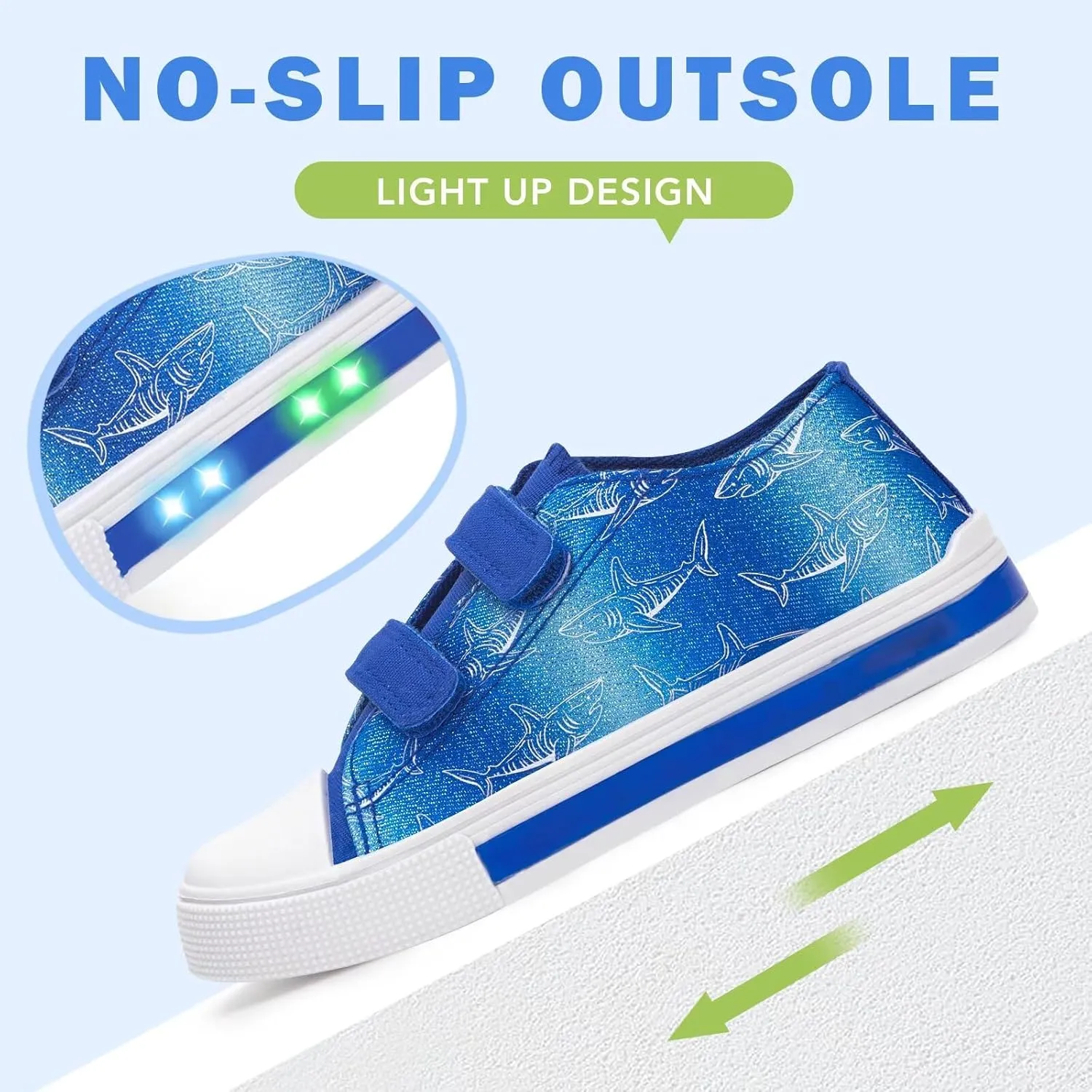 Toddler Kids Sneakers for Boys Girls Light Up Canvas Shoes Children Low Top Casual Outdoor Sneaker with Adjustable Straps