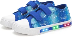 Toddler Kids Sneakers for Boys Girls Light Up Canvas Shoes Children Low Top Casual Outdoor Sneaker with Adjustable Straps
