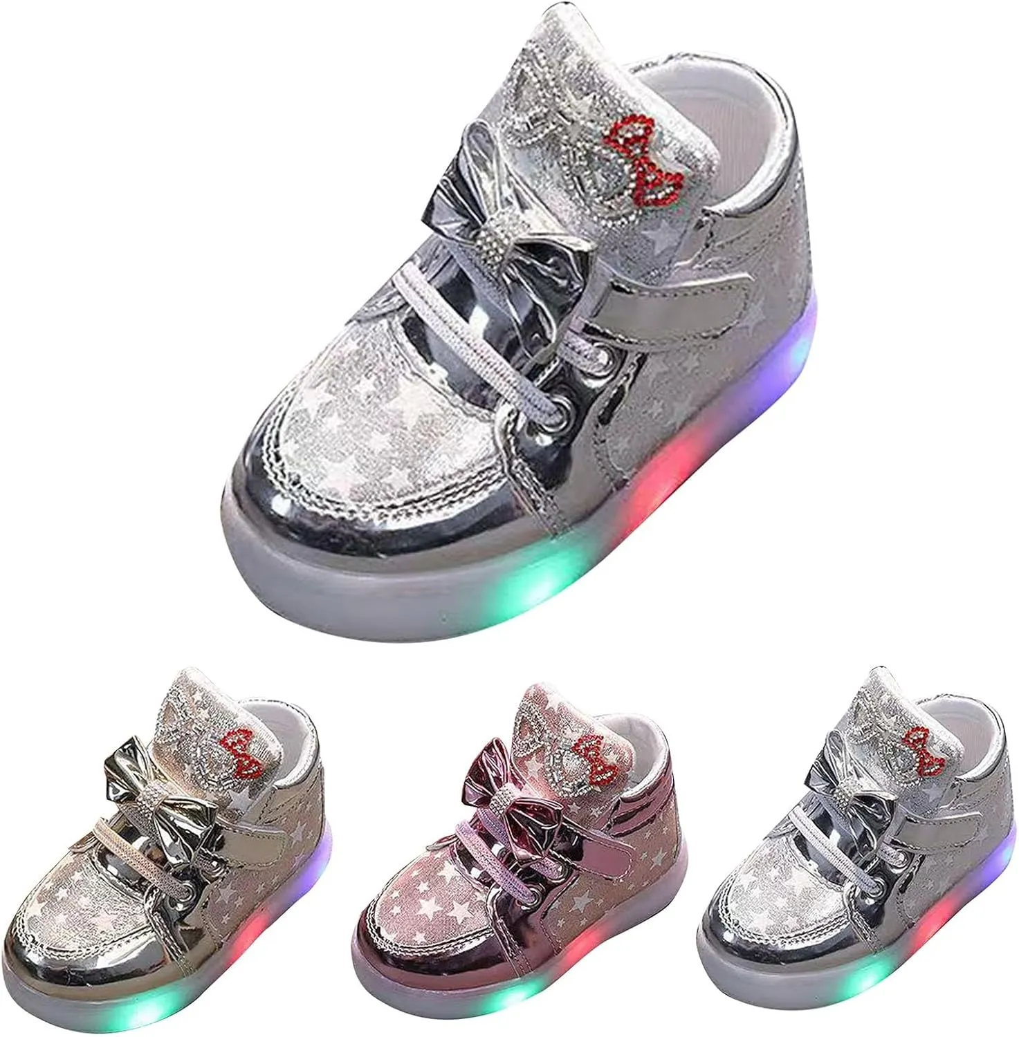 Toddler Light Up Sneaker Baby Infant Newborn First Walking Sport Shoes with Bow Girls Boys Led Outdoor Slip On Shoes