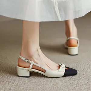 Versatile sandals with coloured bow for women with square toe