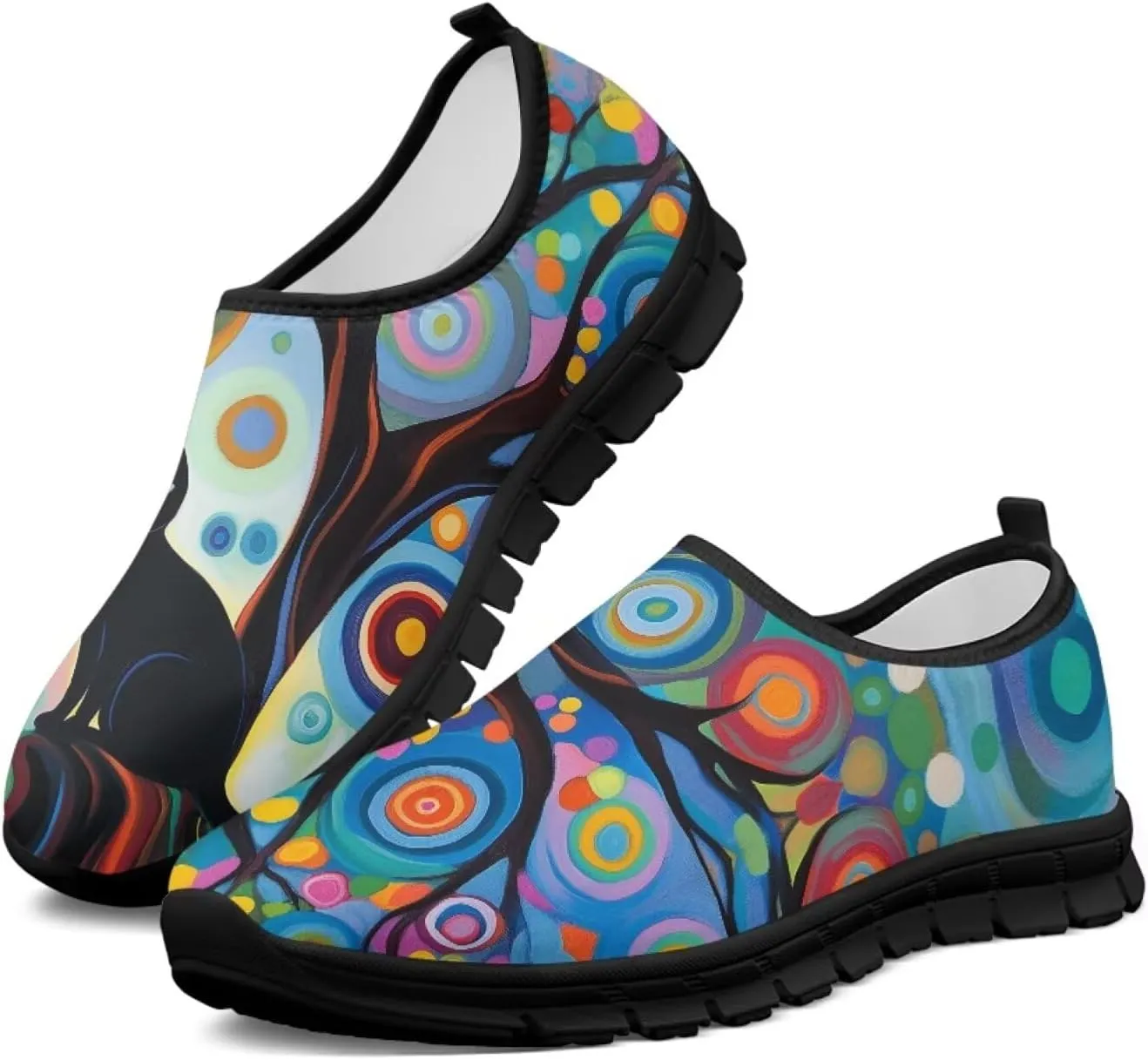 Women's Mesh Shoes Cat Print Non-Slip Athletic Sport Sneakers Soft Running Sneakers Cozy Breathable Walking Loafers for Outdoor