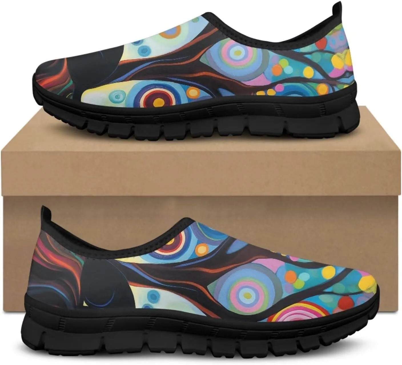 Women's Mesh Shoes Cat Print Non-Slip Athletic Sport Sneakers Soft Running Sneakers Cozy Breathable Walking Loafers for Outdoor