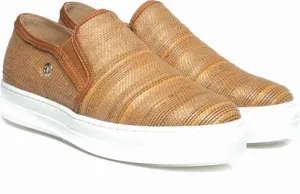 WOMEN'S 'SELECT' LOW CUT SLIP-ON - LIGHT BROWN & GOLD