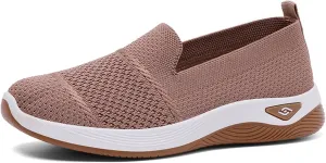 Women's Slip-On Athletic Shoes with Knitted Arch Support Breathable Mesh Tennis Sneakers for Walking Gym Workouts Soft Sole Non-Slip Casual Shoes