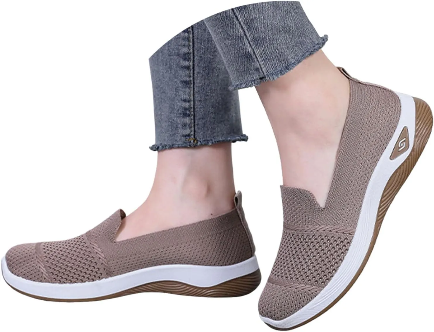 Women's Slip-On Athletic Shoes with Knitted Arch Support Breathable Mesh Tennis Sneakers for Walking Gym Workouts Soft Sole Non-Slip Casual Shoes